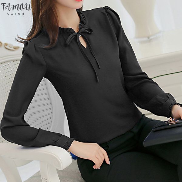 

women shirts ruffle blouse fashion spring autumn chiffon shirt slim long sleeve white blouse office blusas mujer moda