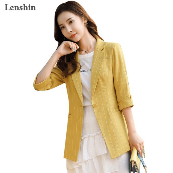 

women's suits & blazers lenshin striped jacket for women with pockets female casual style breathable coat half sleeve blazer single but, White;black