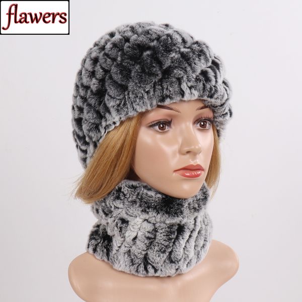 

women knit real rex fur hat scarf sets natural warm rex fur scarves hat winter lady real scarf, Blue;gray
