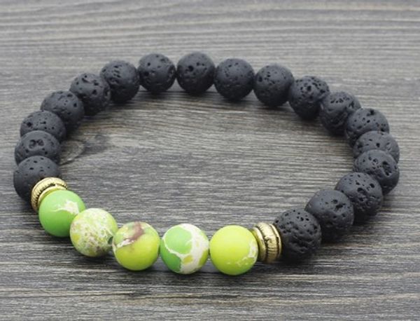 

8mm hj646 elastic adjusted black volcanic lava bracelet stone bead essential oils diffuser agate turquoise yellow tigerey