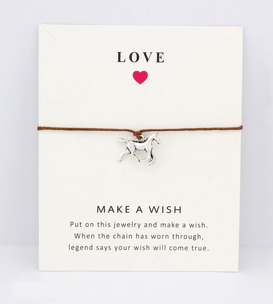 

horses horseshoe unicorn elephants animal charm card bracelets light brown blue wax cords women men girl jewelry christmas gift, Golden;silver