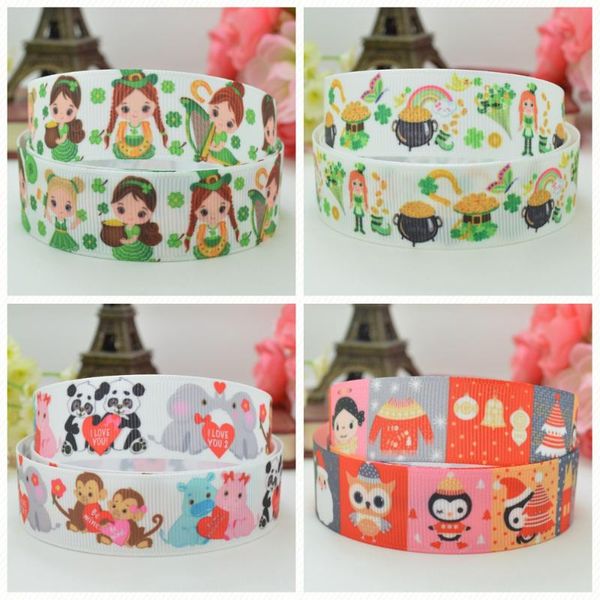 

7/8" 22mm 50 yards st. patrick's day clover valentine's day christmas cute ribbon printed grosgrain ribbon hai rbow diy handm, Slivery;white