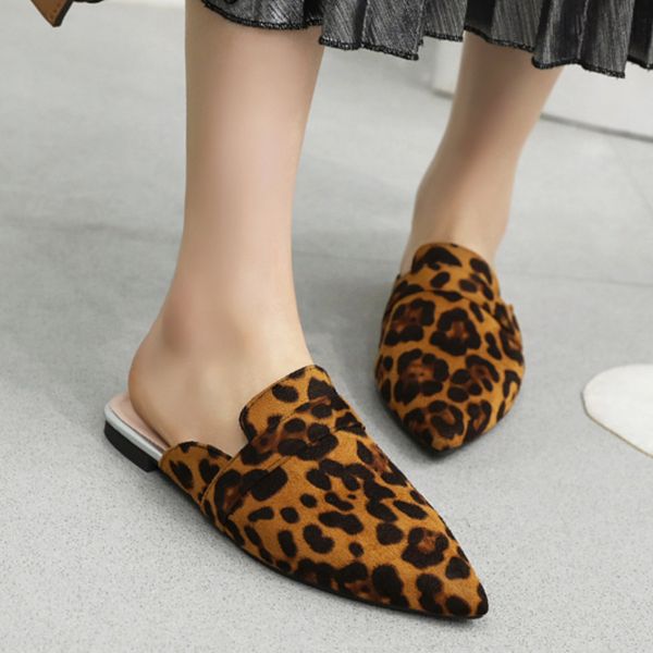 

sandals fanyuan women shoes fashion snake leopard print slipper design pointed toe footwear size 31-48, Black
