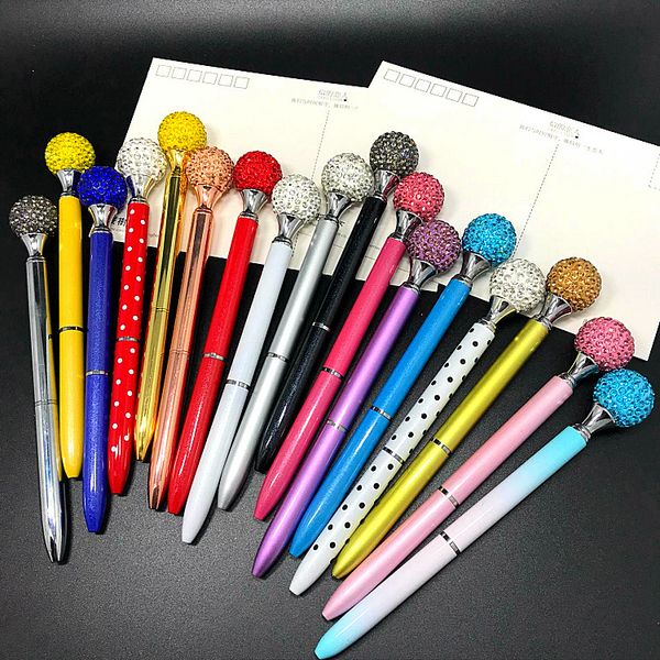 

fashion design small crystal diamond ballpoint pens gem metal ball pen student gift school office supplies signature business pen, Blue;orange