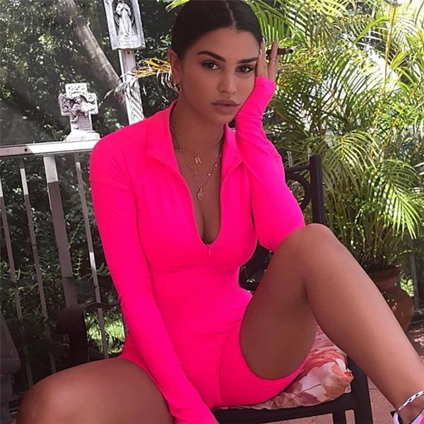 

Sexy Bodysuit Tracksuits Women Half Open Collar Long Sleeve Jumpsuit Shorts Sporting Outfit Ladies Solid Playsuit