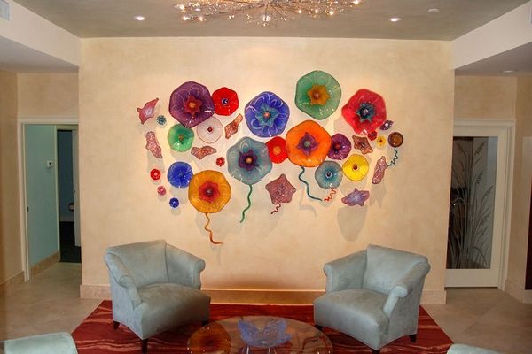 

recessed restaurant wall decoration lighting round decorative glass plate wall art modern abstract hand blown glass flower wall art