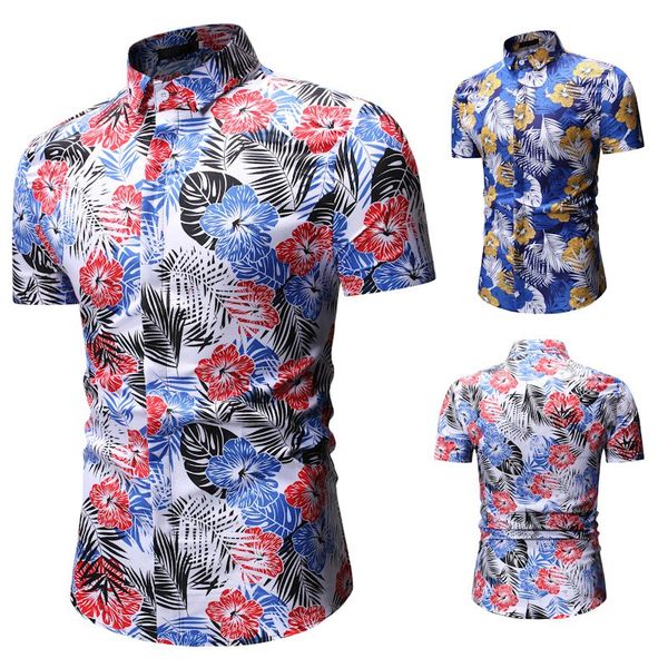 

2019 creative print shirt men's casual shirt fashion classic men's breathable short sleeve brand wear, White;black