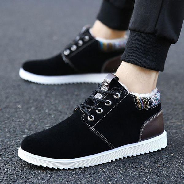 

new winter boots men large size ankle boots men casual shoes warm plush lace up sneakers solid short botas hombre, Black