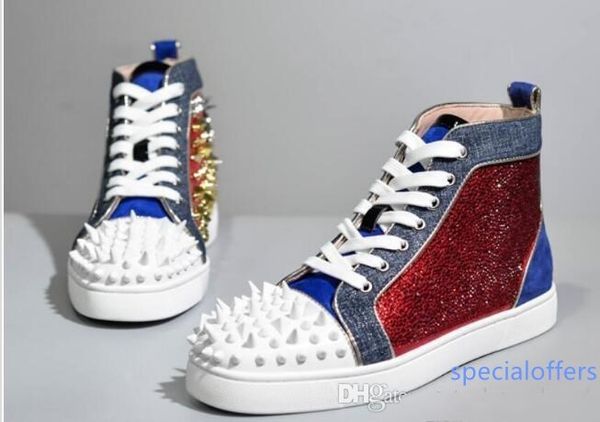 

new season red bottom sneakers no limit sneakers strass spikes,red sole high cut shoes studs rivets brand designer casual shoes, Black