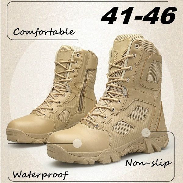 

Men High Quality Desert Tactical Boots Mens Work Safty Shoes SWAT Army Boot Tacticos Zapatos Combat Ankle Boots Size:39-47, Sand