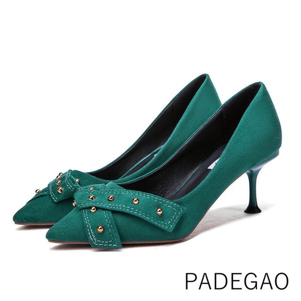 

high heel 2020 women shoes green rivet shallow high-heeled casual fashion woman heels, Black