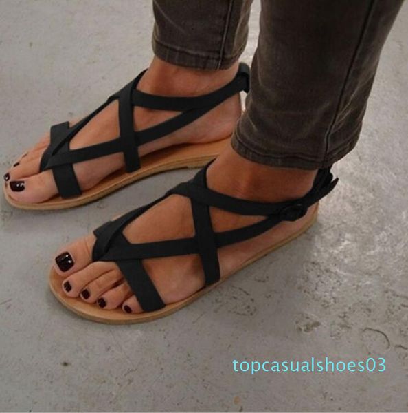 

effgt flats women sandals fashion casual beach rome flat summer sandals bohemian women shoes women buckles summer sandals t03, Black