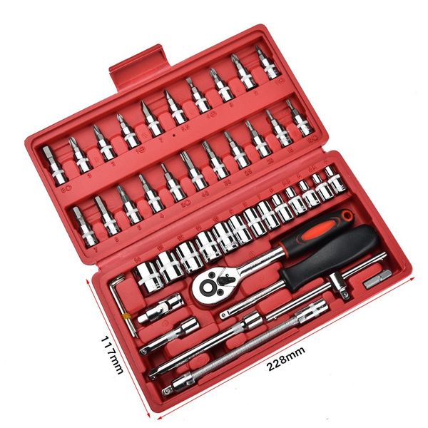 

new 46pcs 1/4-inch combination bit set torque wrench socket set car repair tool ratchet of keys chrome vanadium