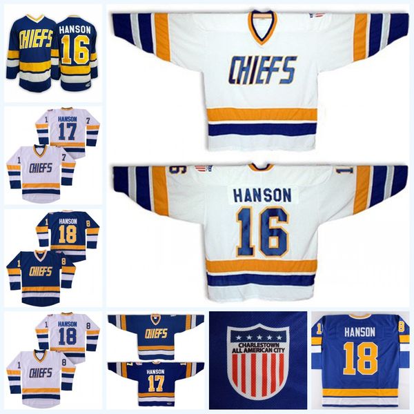 

Charlestown Chiefs 16 Jack HANSON 17 Steve HAN 18 Jeff HANSON Embroidery Vintage CCM Hanson Brothers hockey jerseys Mix Order