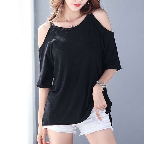 

women's t-shirt 2020 white black casual o-neck loose off shoulder fashion korean minimalist ladies streetwear t shirts