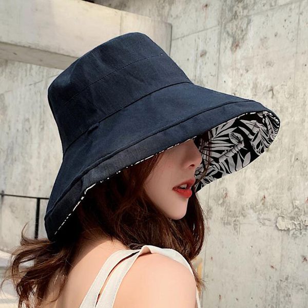 

sun hat double chapeau femme ete side foldable sunscreen hats for women sweet all-match beach wide brim sun hat, Blue;gray