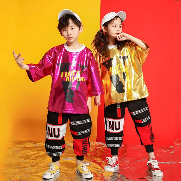 

kid sequin hip hop clothing casual sweatshirt cartoon jogger pants girls boy jazz dance costumes ballroom dancing suit wear, Black;red