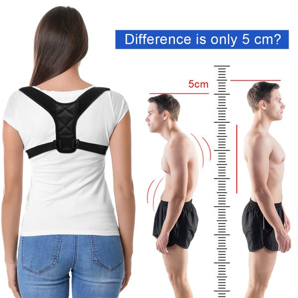 

adjustable back posture corrector clavicle spine back shoulder lumbar brace support belt posture correction unisex, Black;blue