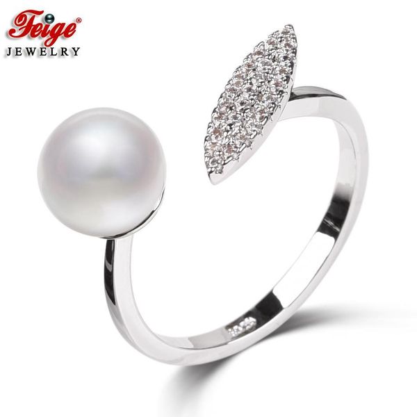 

two colors optional new design natural pearl women rings fine jewelry 8-9mm freshwater cultured pearl ring dropshipping feige, Golden;silver