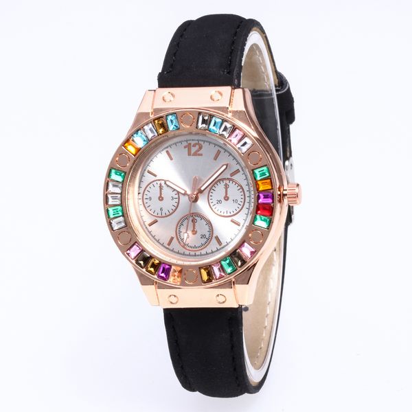 

watches women colored diamond watch popular quartz leather bracelet watch female gemstone dress wristwatch mujer, Slivery;brown