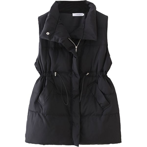 

blvyisla 5xl oversize sleeveless cotton vests women winter warm slim waist zipper up outwear coats mid-length, Black;white