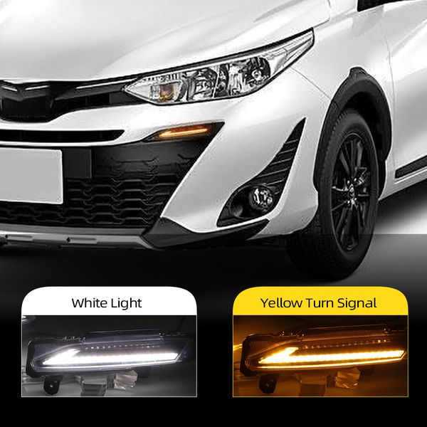 

1 pair dlr for toyota yaris 2017 2018 2019 led car daytime running light daylight driving yellow turn fog lamp