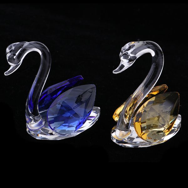 

2" crystal swan figurine paperweight cut glass ornament collectible, 1 pair