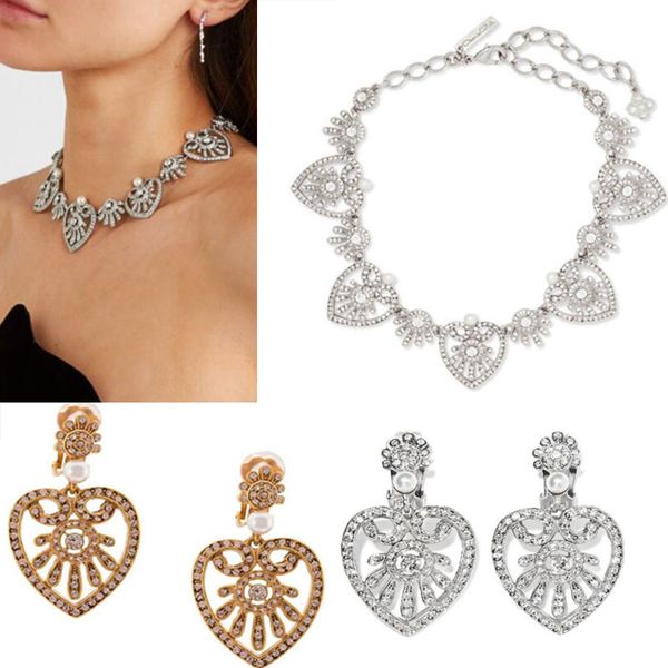 

earrings & necklace csxjd jewelry crystal peach heart and ear clip, Silver