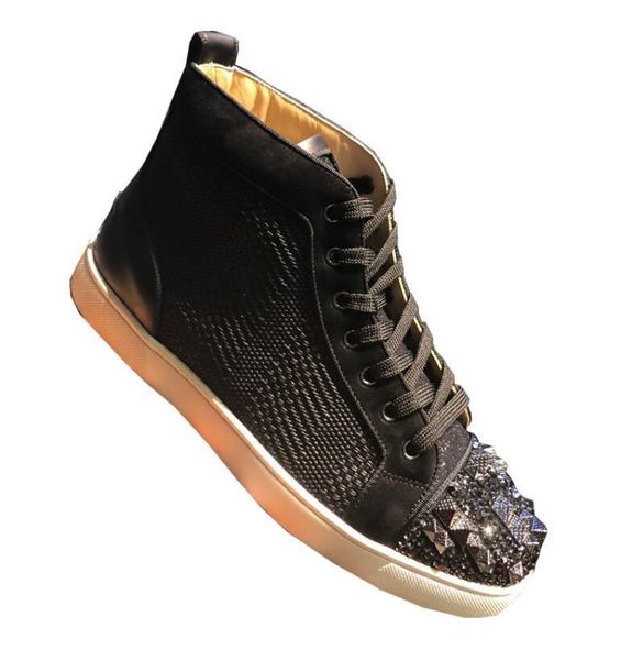 

new items red soles black sneakers men's orlato flat luxury designer red bottom men sneakers high cut trainers flat footwear ing