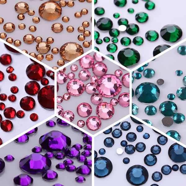 

100pcs/bag 3d nail art rhinestone mix sizes ab colors flat bottom chameleon nail studs diy nail decorations for nails, Silver;gold