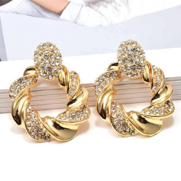 

wholesale za style new gold metal rhinestone drop earrings high-quality fashion crystals jewelry accessories for women, Silver