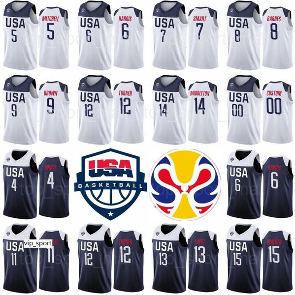 

2019 world cup basketball dream team usa 6 joe harris 13 brook lopez jersey 8 harrison barnes 11 mason plumlee myles turner khris middleton, Black;red
