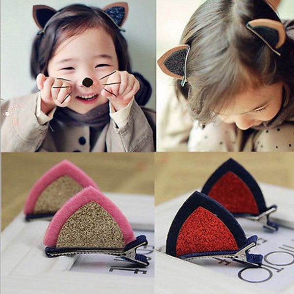 

cute children cat ear barrettes fashion baby grils hair clips barrette kids hairpins, Slivery;white