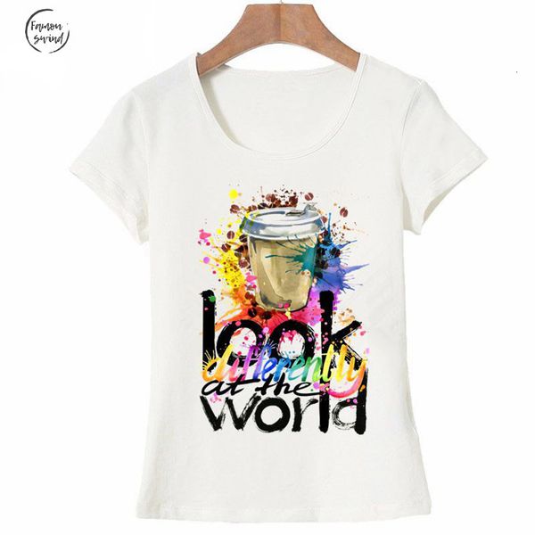 

женская мода футболка многоцветный hipster чашки флаттер рукава печать футболка с коротким рукавом harajuku смешные футболки классные tops, White