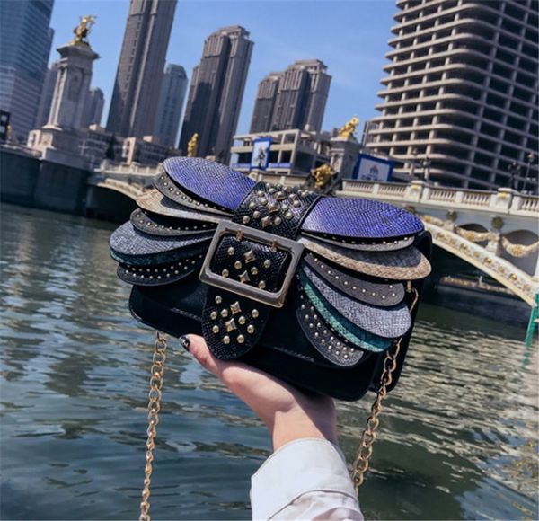

woman new rivet chain small square bag versatile contrast color single shoulder bags cross body ph-cfy20060820