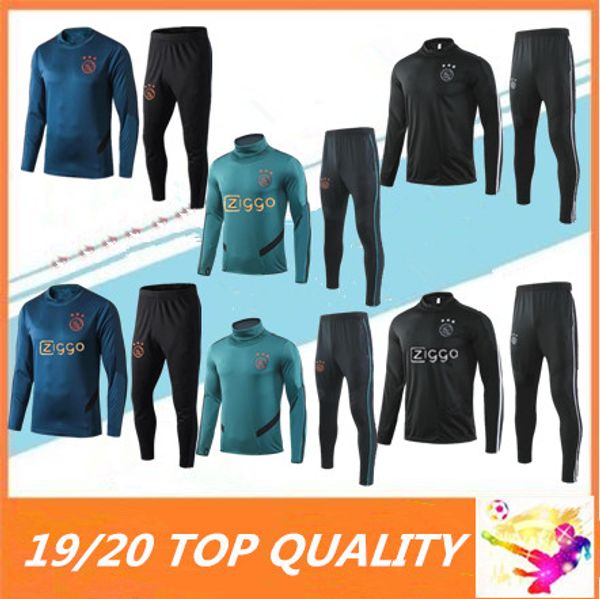 

19/20 ajax soccer jacket training suit 2019 2020 ajax van de beek dolberg kluivert maillot de football tracksuit uniform, Black
