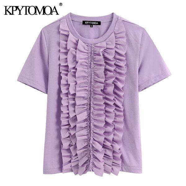 

kpytomoa женщины 2020 мода ruffled твердая блузы vintage o шеи с коротким рукавом женские рубашки blusas mujer шикарные tops, White