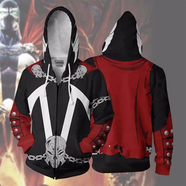 

men hooded spawn 3d printed hoodies tracksuit zipper hoodie hooded hip hop shipping x task force, Black