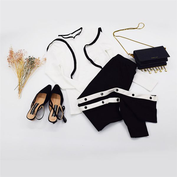 

женская дизайнер tshirt женщины дизайнер одежды белый сборки кихол назад tee повседневный элегантная майка женская осень минималистский tops, White