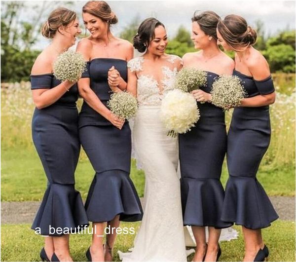 

black ankle length mermaid bridesmaid dresses off shoulder cap sleeve bohemian country wedding guest skirt satin prom gown, White;pink