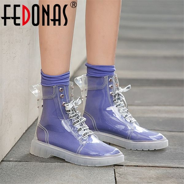 

fedonas 2020 popular pu leather women ankle boots breathable flats platfrom casual basic party shoes woman fashion short boots, Black