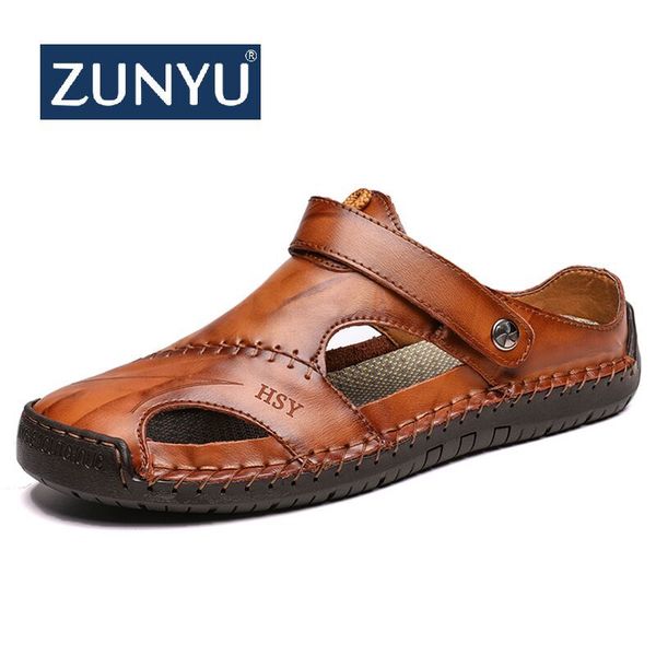 

zunyu новый casual мужчины мягкие сандалии комфортное мужчины лето кожа сандалии мужчин роман лето открытый пляж сандалии большой размер 38, Black