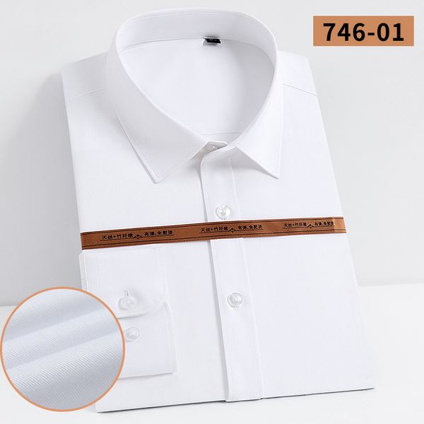 

2020 fashion business casual stretch shirtsolid dress shirts pocket-less design long sleeve bamboo fiber standard-fit formal, White;black