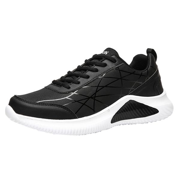

men's leather ultra-light sneakers fashion comfortable casual running shoes, Black