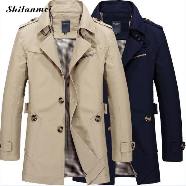 

2018 новая мода мужские пальто англия однобортный длинные горох пальто шанца slim fit классический trenchcoat плюс размер 5xl 4xl, Tan;black