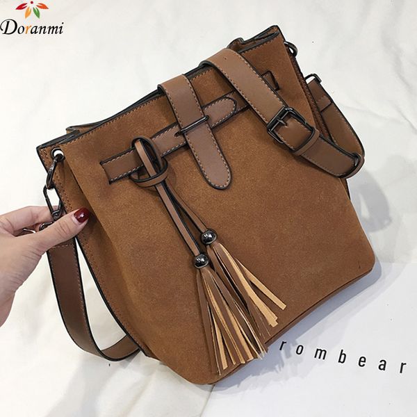 

doranmi suede leather bucket bags for women 2019 tassel luxury shoulder bag female crossbody messenger bolsos mujer bg118