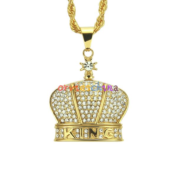 

2020 designer cool hip-hop trend king crown men's necklace pendant necklace cross-border european and american hip-hop jewelry, Black