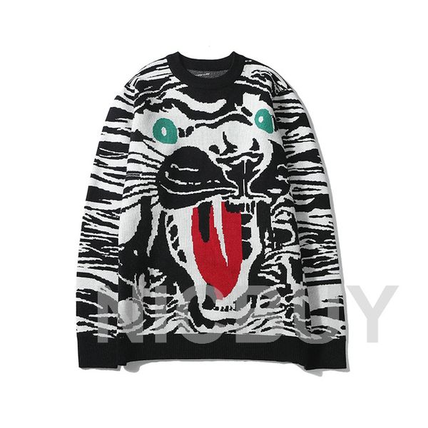 

fashion designer brand mens clothing europe striped color tiger animal woollen sweater pullover sweatshirt jumpers, White;black