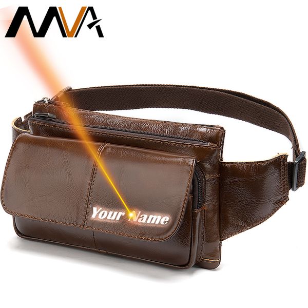 

mva men waist bag small casual waist pack bag genuine leather shoulder bags for men engrave man chest bags mochila cintura 8827