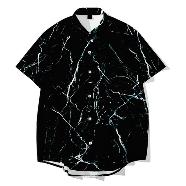 

men's casual shirts short sleeves hawaiian shirt black and white marble digital print thin loose-fitting sleeve, White;black